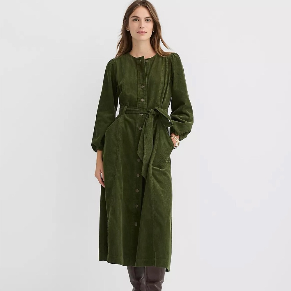 Loft Petite Corduroy Seamed Belted Midi Pocket Dress